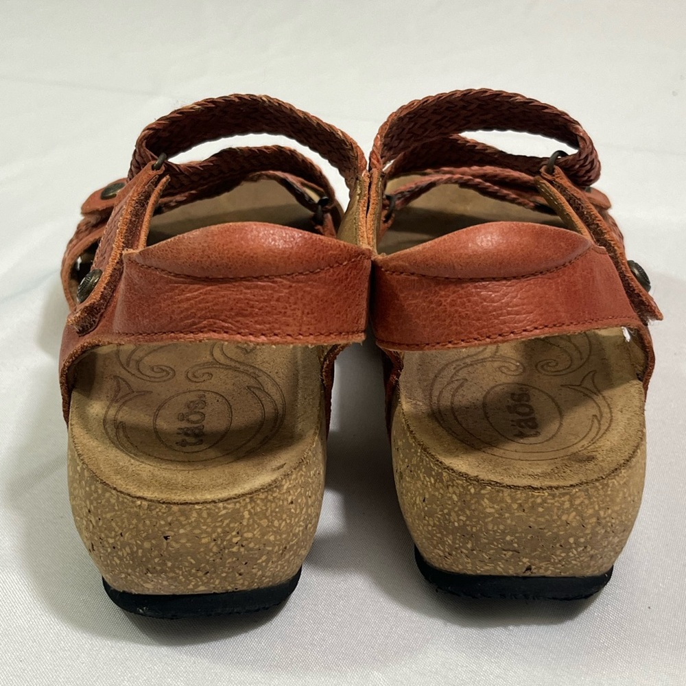 Taos Trulie Sandals Women’s 8-8.5/39 Cork Footbed Woven Leather Straps - Picture 3 of 11